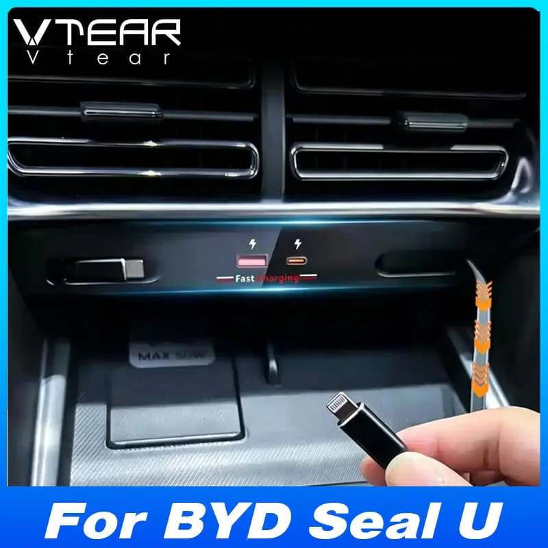 For BYD Seal U DM-i / Sealion 6 Car Center Console Usb Hub Docking Station With Retractable Fast Charging Cable Interior Parts