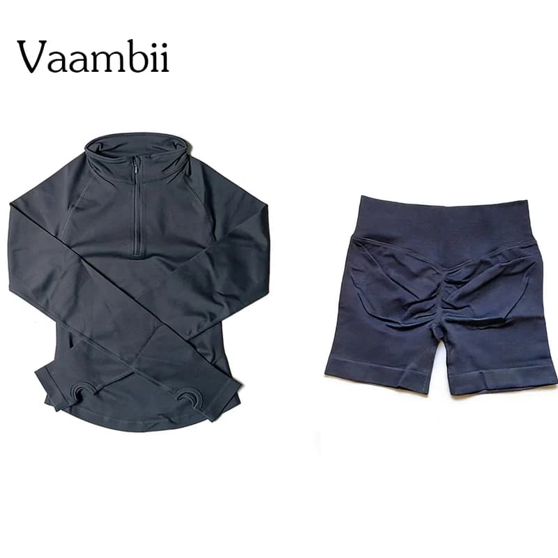Completo Sportivo Impact con Mezza Zip e Pantaloncini | Completo Sportivo da Donna 2 Pezzi 4.5" per Fitness e Ciclismo, Tuta da Yoga, Set da Allenamento, Abbigliamento Sportivo