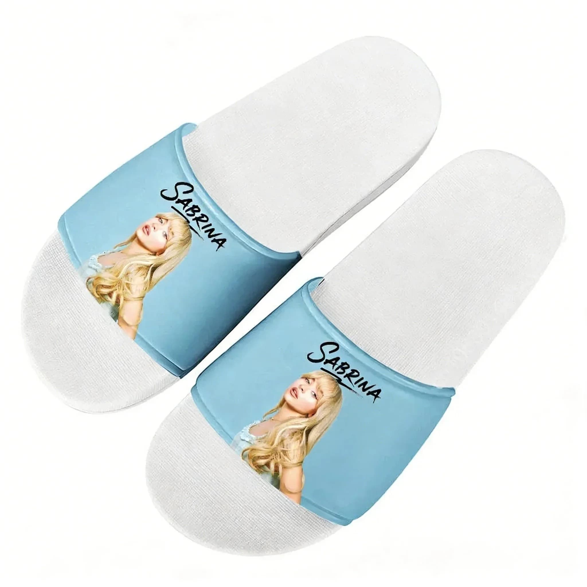 Sabrina Carpenter Slippers Man Woman Boy Girl Tailor Made Slides Sandals Pop Singer Photo Customized Bath Shoes Water Shoe White