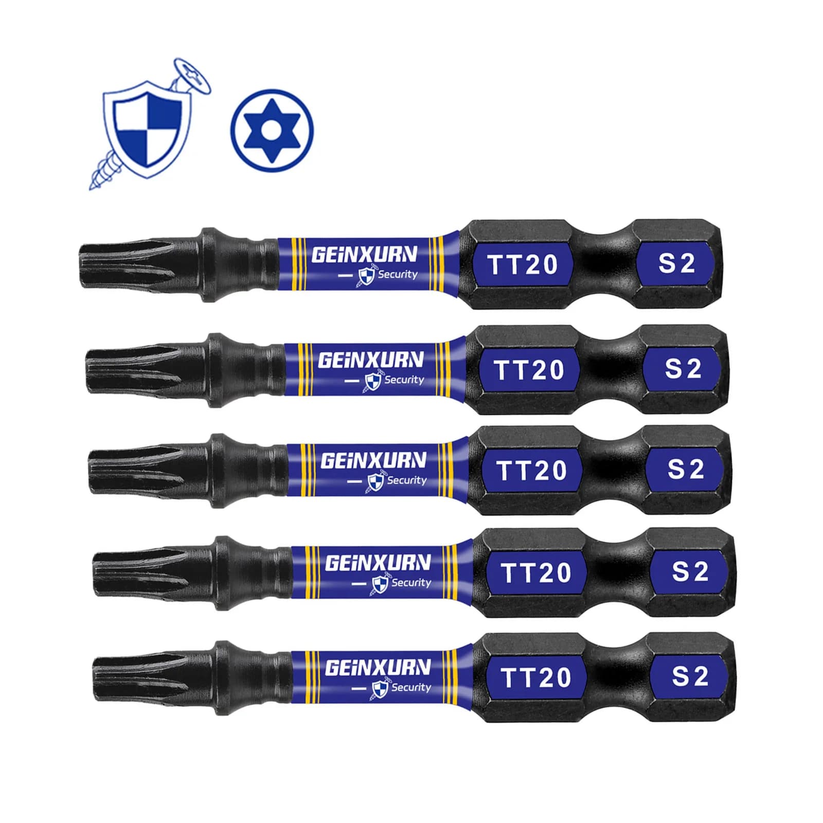Geinxurn Set di punte magnetiche resistenti agli urti da 2 pollici, punte di alimentazione con testa Torx di sicurezza, set di punte per cacciavite TT20 con stella in acciaio legato S2