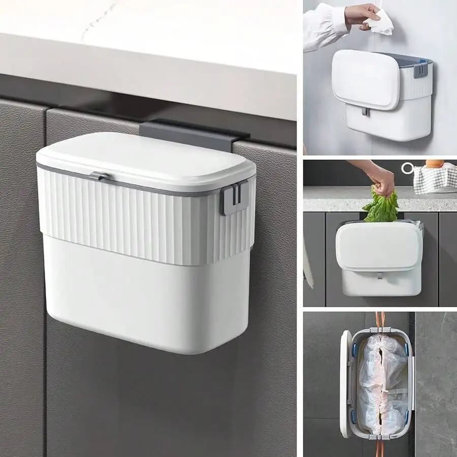 7L Wall Mounted Kitchen Compost Bin With Lid Hanging Trash Can For Cabinet Door