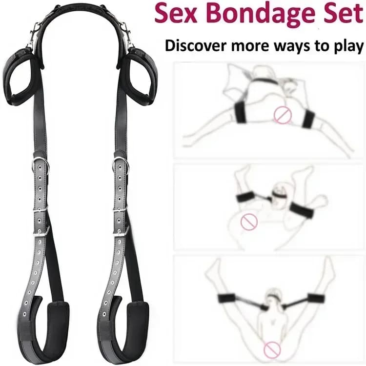 BDSM Manette per il sesso Restrizioni Polsini per caviglia con gamba aperta SM Imbracatura per bondage Cinghie per fasciatura per letto Schiavo Giocattolo del sesso Kit di accessori erotici