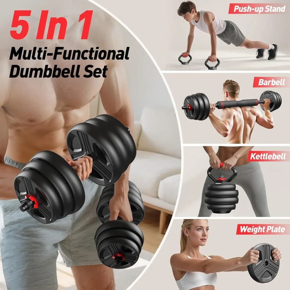 Set manubri regolabili, set pesi 4 in 1 utilizzato come kettlebells, bilanciere