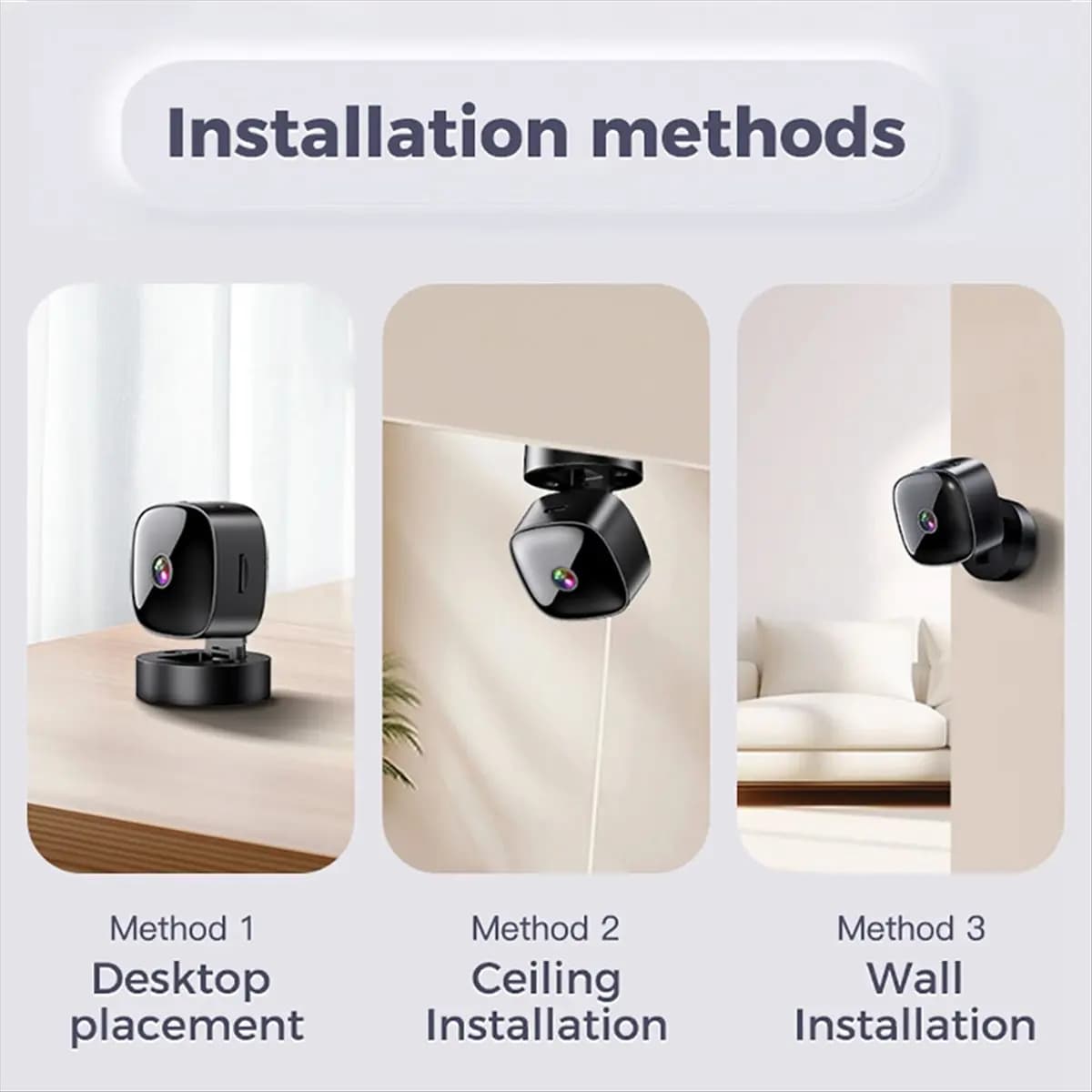 Mini telecamera WiFi stabile HD 1080P per visione notturna 360 ° Telecamera di sorveglianza WiFi wireless con protezione di sicurezza domestica ruotabile