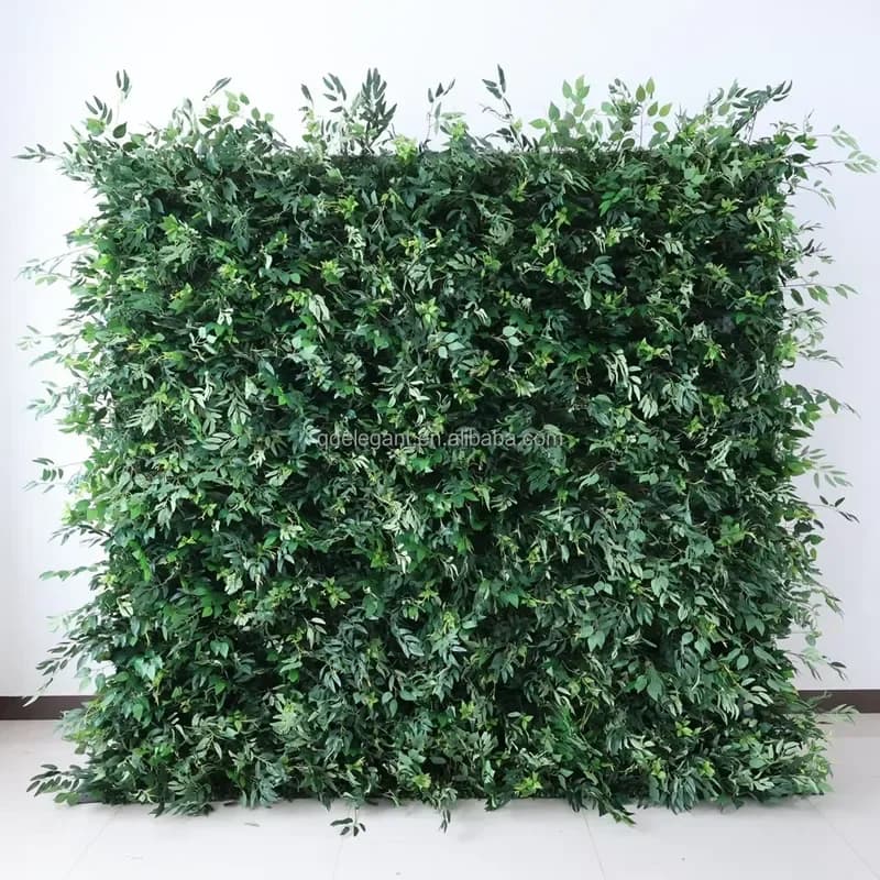 EG-FW-GR35 Artificial Green Plant Leaves Rose Hydrangea Flower Wall Silk Fabric Reusable for Wedding Ceremony Indoor Altar