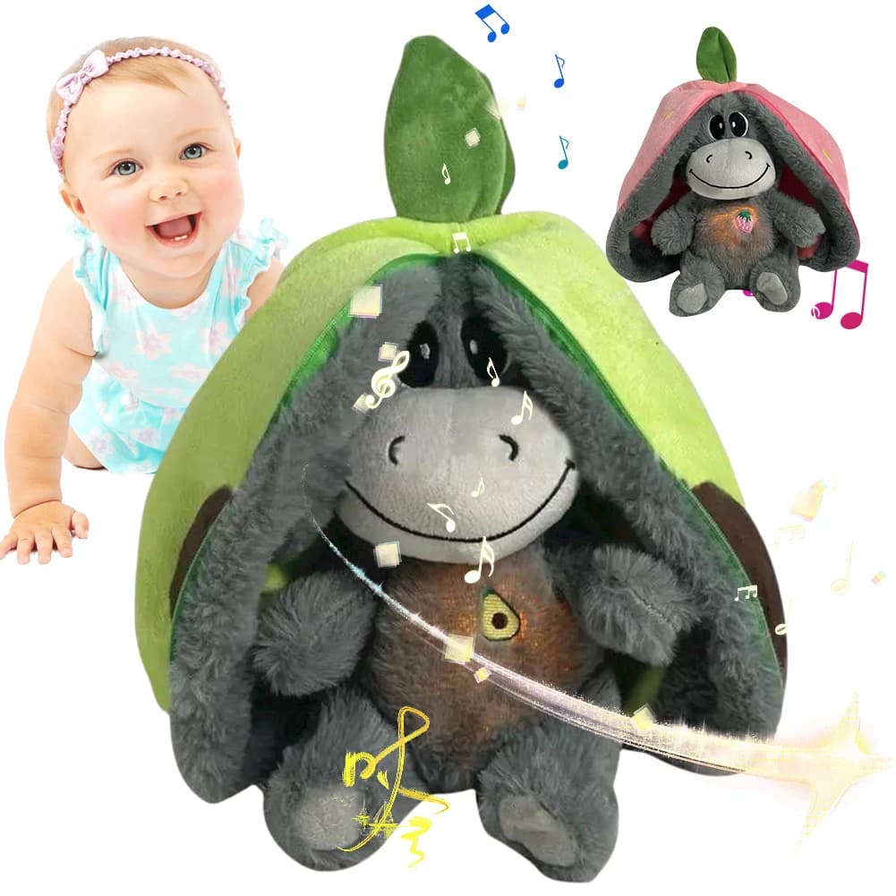 Succhietto per bambini con animali di peluche che respirano con movimento e luci realistiche per la respirazione, bambola di peluche con asino per regalo di compleanno per bambini