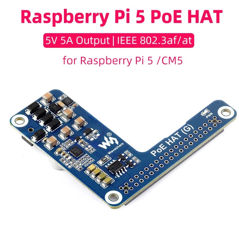 Raspberry Pi 5 Power Over Ethernet HAT (G) Uscita 5V 5A Supporta lo standard di rete 802.3af/at per Raspberry Pi 5/CM5 PoE HAT