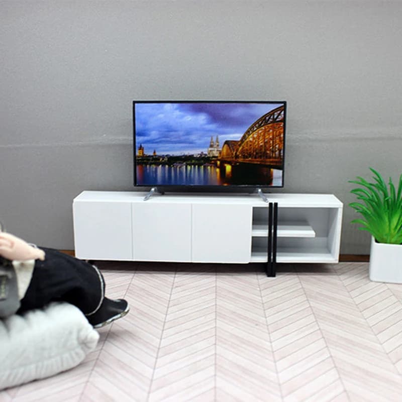 Modello di TV in miniatura in scala 1:12 con supporto per l'arredamento del soggiorno della casa delle bambole
