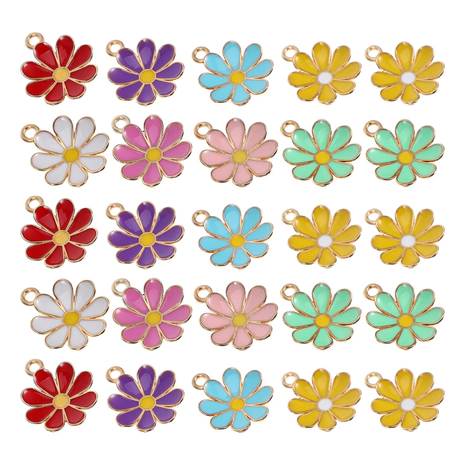30Pcs Alloy Mini Daisy Charms Bright Enamel Flower Pendants for DIY Jewelry Making Necklaces Bracelets Accessories Cute Floral