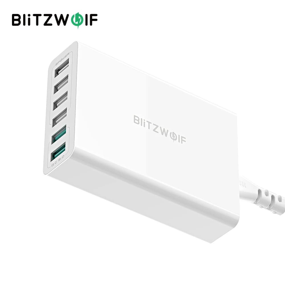BlitzWolf BW-S15 caricabatterie USB a 6 porte da 60W Dual QC3.0 caricabatterie intelligente per stazione di ricarica Desktop spina ue per smartphone