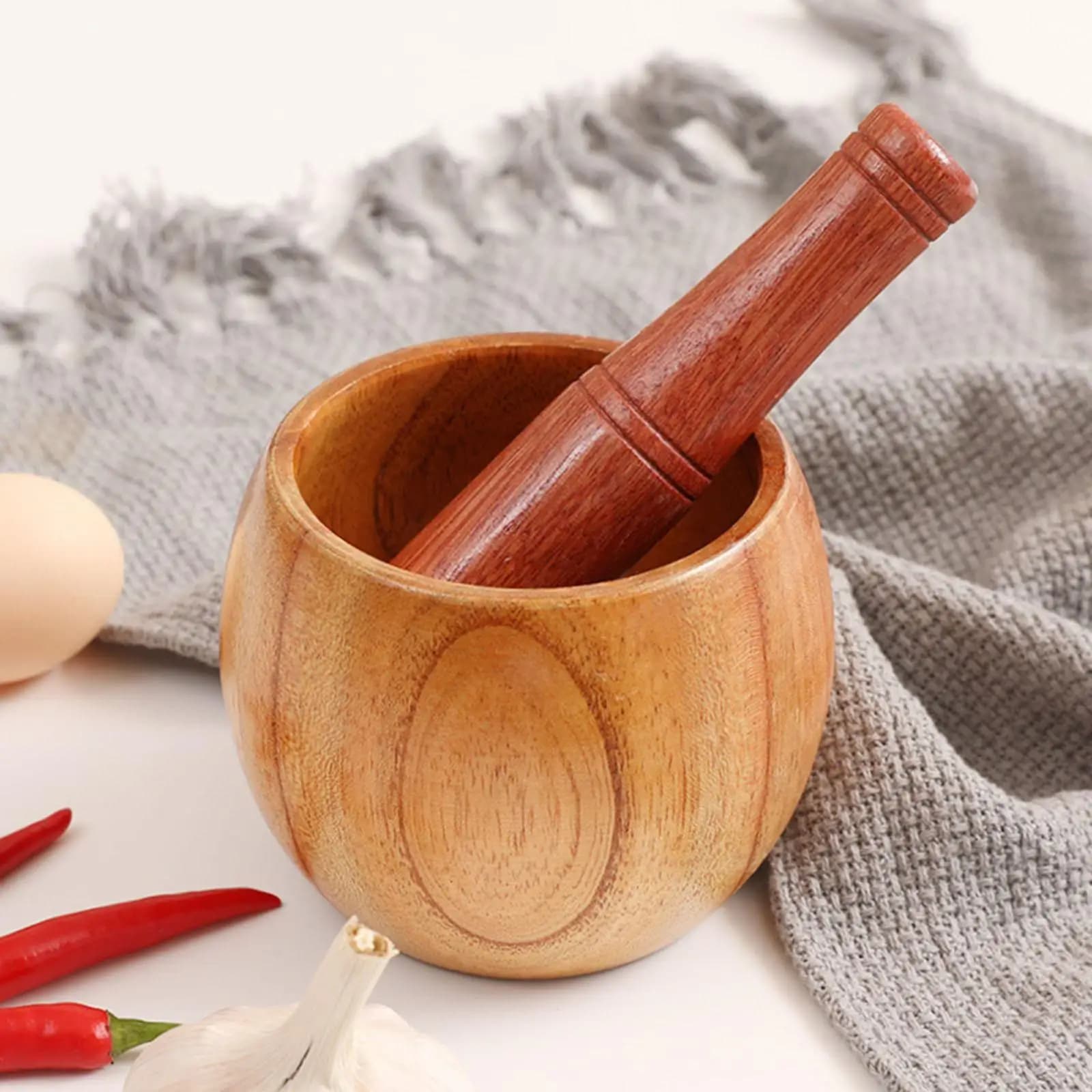Garlic Masher Set Multifunction Garlic Press Wooden Mortar and Pestle for Spice