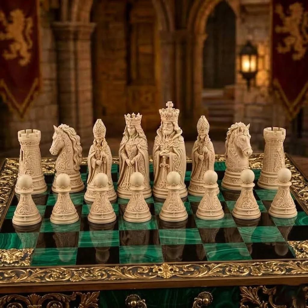 16 Pcs Carved Chess Set Baroque Series Fine Desktop Decoration Accessories