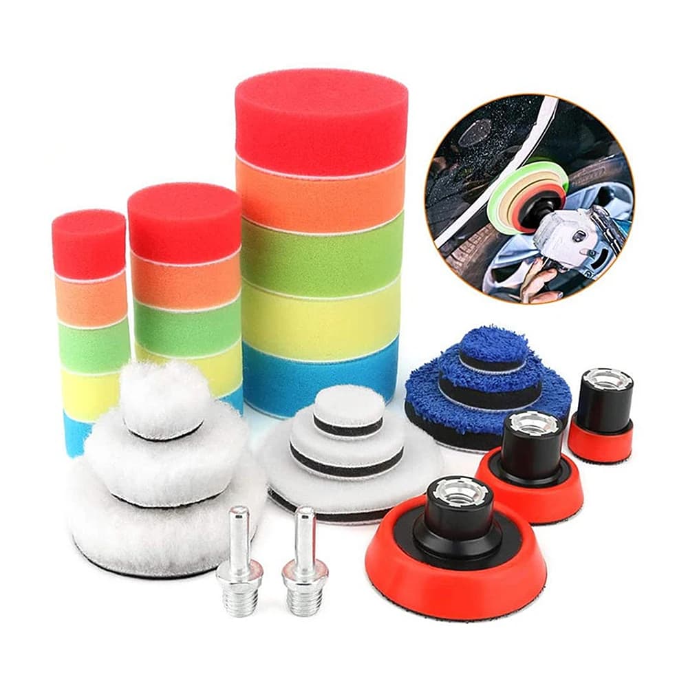Set di 29 Pezzi di Dischi e Tamponi in Spugna M14 per Lucidatura Auto, Lucidatrice per Fari, Ruote e Cera, Tappetino per Pulizia, Utensile Elettrico