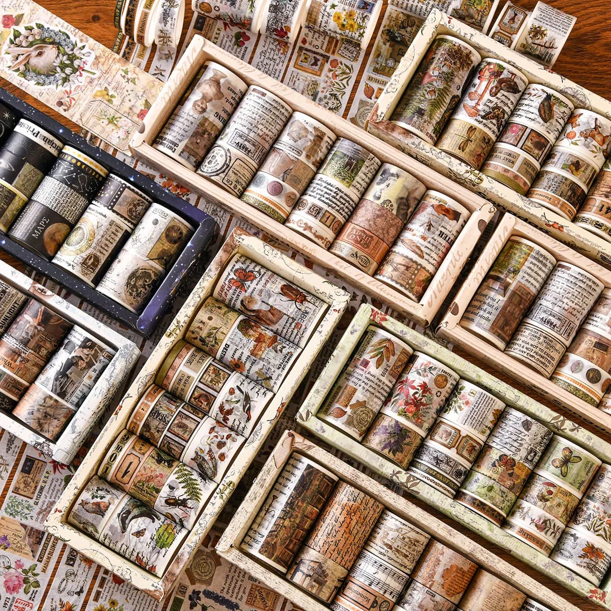 18-24 rotoli/scatola, nastro washi retrò, adatto per manuali fai da te, articoli, decorazioni per confezioni regalo, materiali decorativi squisiti