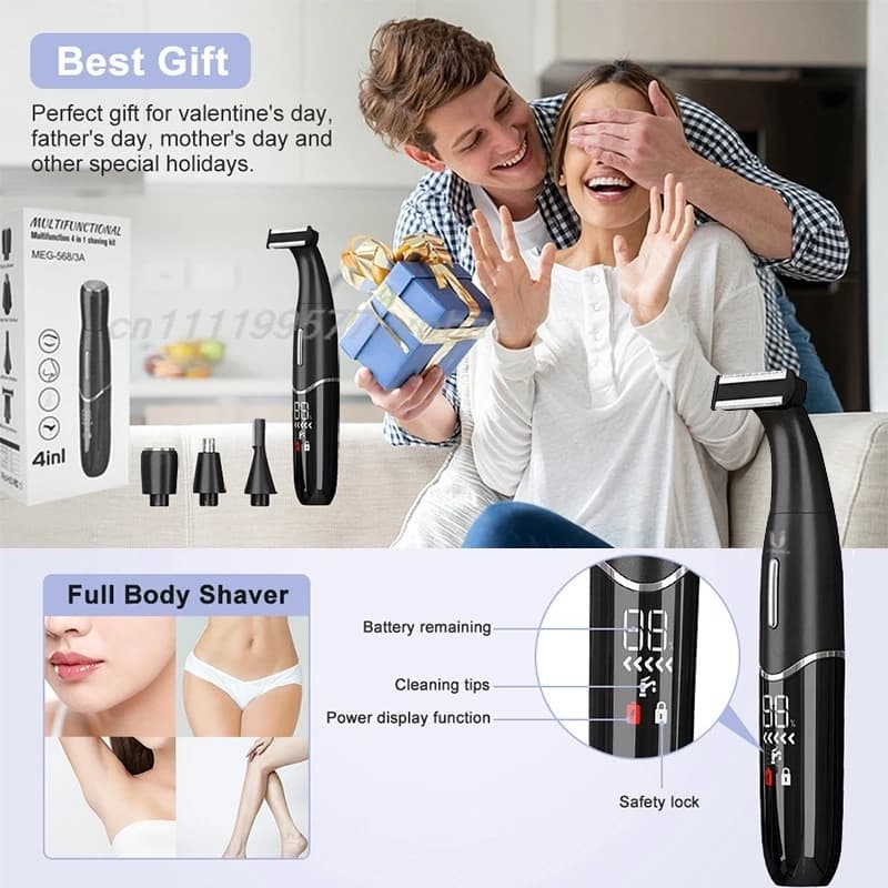 6-in-1 Electric Shaver Bikini Trimmer Body Trimmer for Facial Underarm Leg Hair Removal Grooming Tool