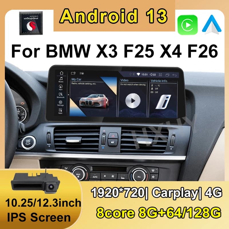 Android 13 Snapdragon Auto Sistema Intelligente Wireless CarPlay 8 + 128G Per BMW X3 F25 X4 F26 2011-2018 Autoradio Multimediale