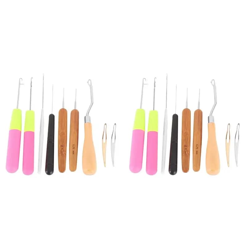 HLZS-18 Pieces Bent Latch Hook Crochet Needle Set Latch Hook Tool Crochet Needle Hair Locking Tool For Braid Hair Carpet