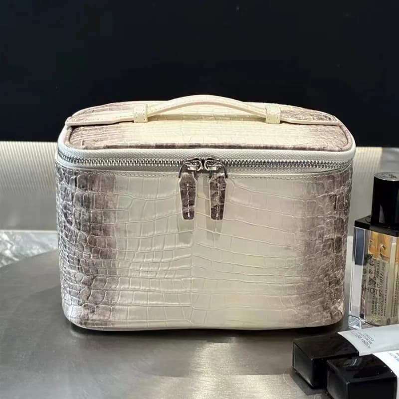 Borsa in Vera Pelle con Motivo a Pietra per Donne, Nuova Borsa da Viaggio in Pelle di Coccodrillo Himalayano per Cosmetici e Articoli da Toeletta