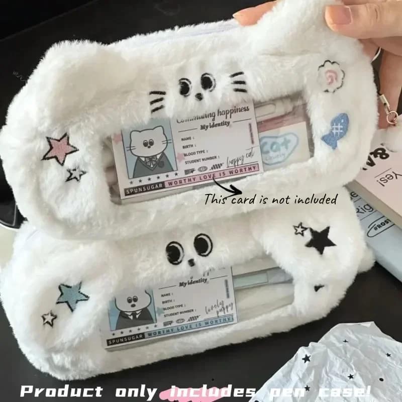 Simpatico astuccio giapponese soffice per cani bianchi e gatti, comodo astuccio per penne con finestra trasparente, materiale scolastico per organizer di cancelleria per ragazze