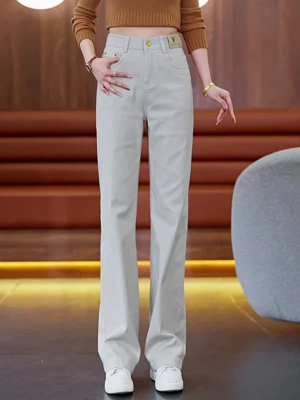 Jeans a gamba larga a vita alta da donna primavera autunno nuovi pantaloni larghi drappeggiati slim taglio dritto vita alta in denim di cotone morbido
