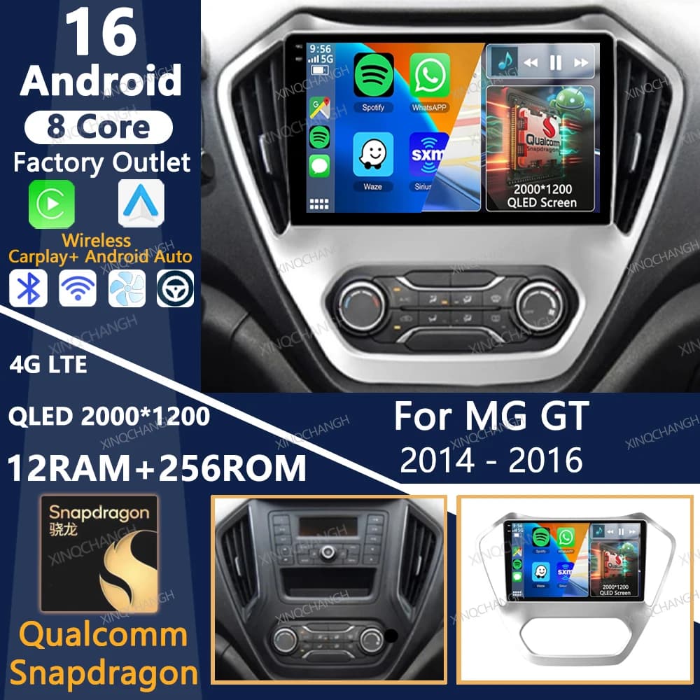 Android 16 Car Radio For MG GT 2014 2015 2016 Head Unit 2DIN BT Multimedia Stereo Video Player Qualcomm GPS 4G WIFI QLED BT GPS
