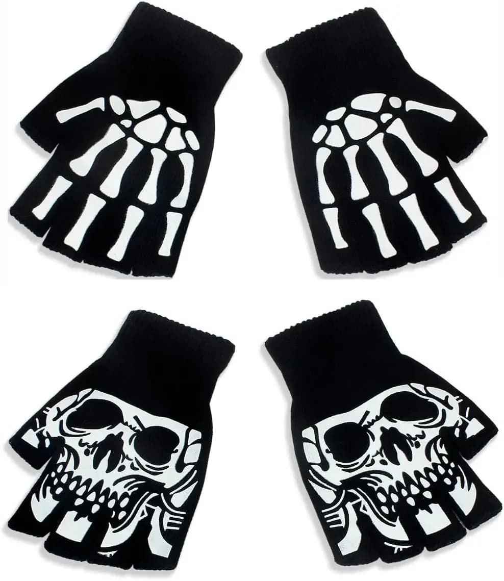Skeleton Fingerless Skull Bone Gloves For Men And Women