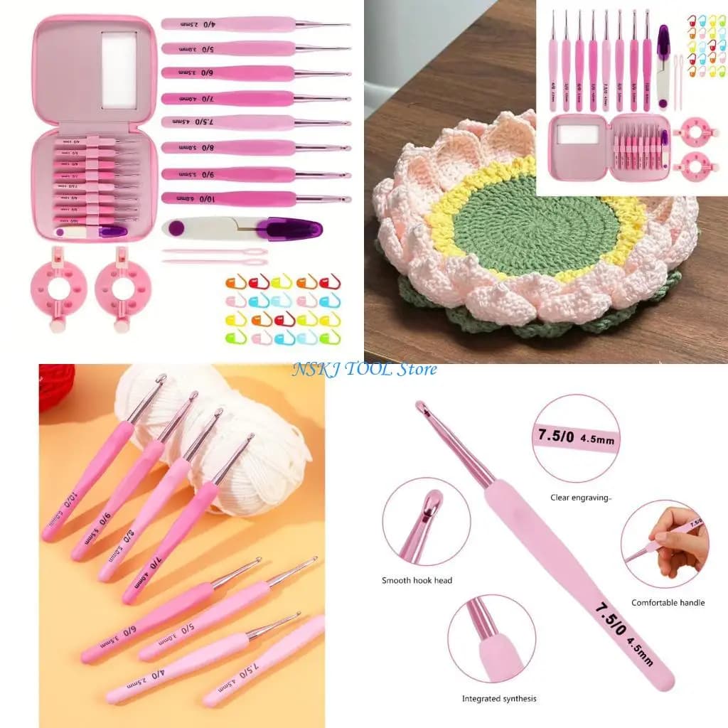 L8RC 8Pcs Ergonomic Soft Grip Crochet Hook 2.5mm-6mm Aluminum Crochet Needle with Storage Case And Knitting Accessories