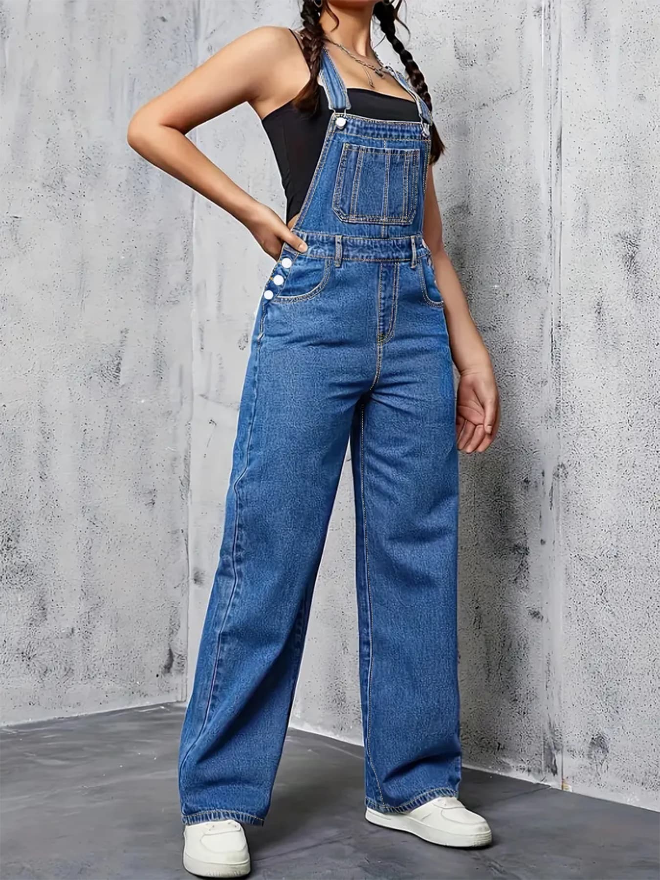 Women's wide salopette strong sizes Denim pants Casual clothing Women's denim salopette washed for all seasons