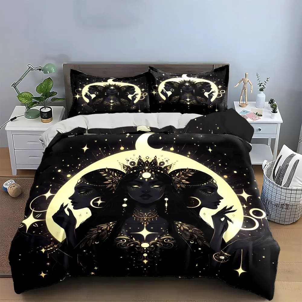 Set di biancheria da letto morbida e delicata sulla pelle, con motivo Dea Celeste, include 1 copripiumino e 2 federe, idea regalo