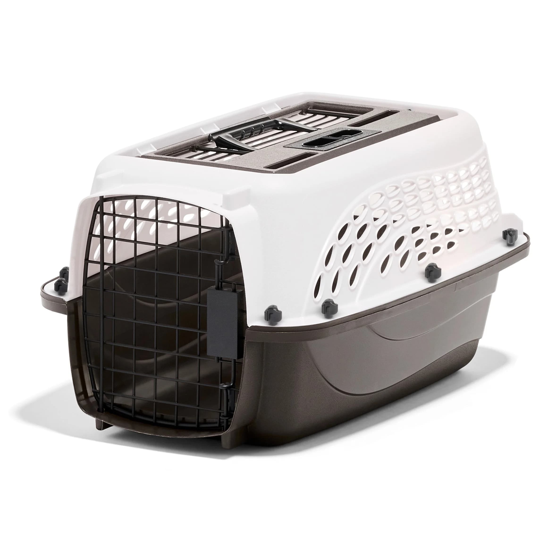 Two Door Top Load Plastic Travel Dog Kennel Pet Carriers for Dogs and Cats, Small 19' for Dogs Up To 10 lb, White