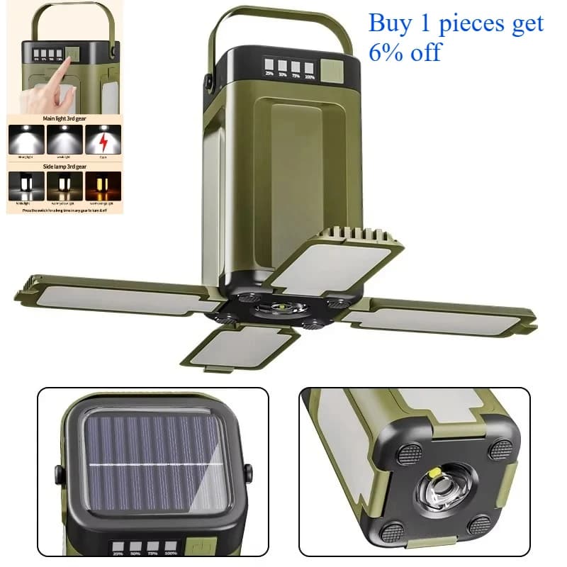 Outdoor Solar Light Foldable Camping Light COB LED Lantern 2000mah Portable Power Bank Flashlight Hanging Tent Lamp Fishing Lamp