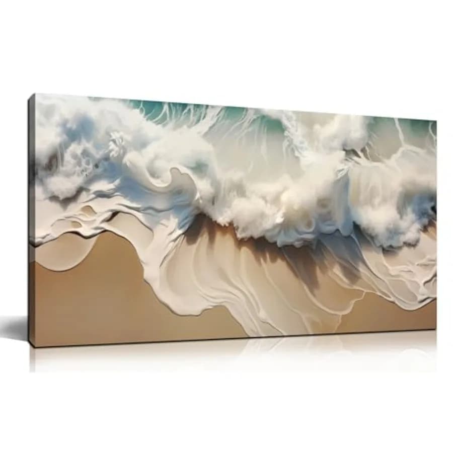 Quadro su Tela con Onde dell'Oceano per Soggiorno, Immagine Decorativa con Vista Spiaggia, Decorazione Murale in Tela, Scena Costiera