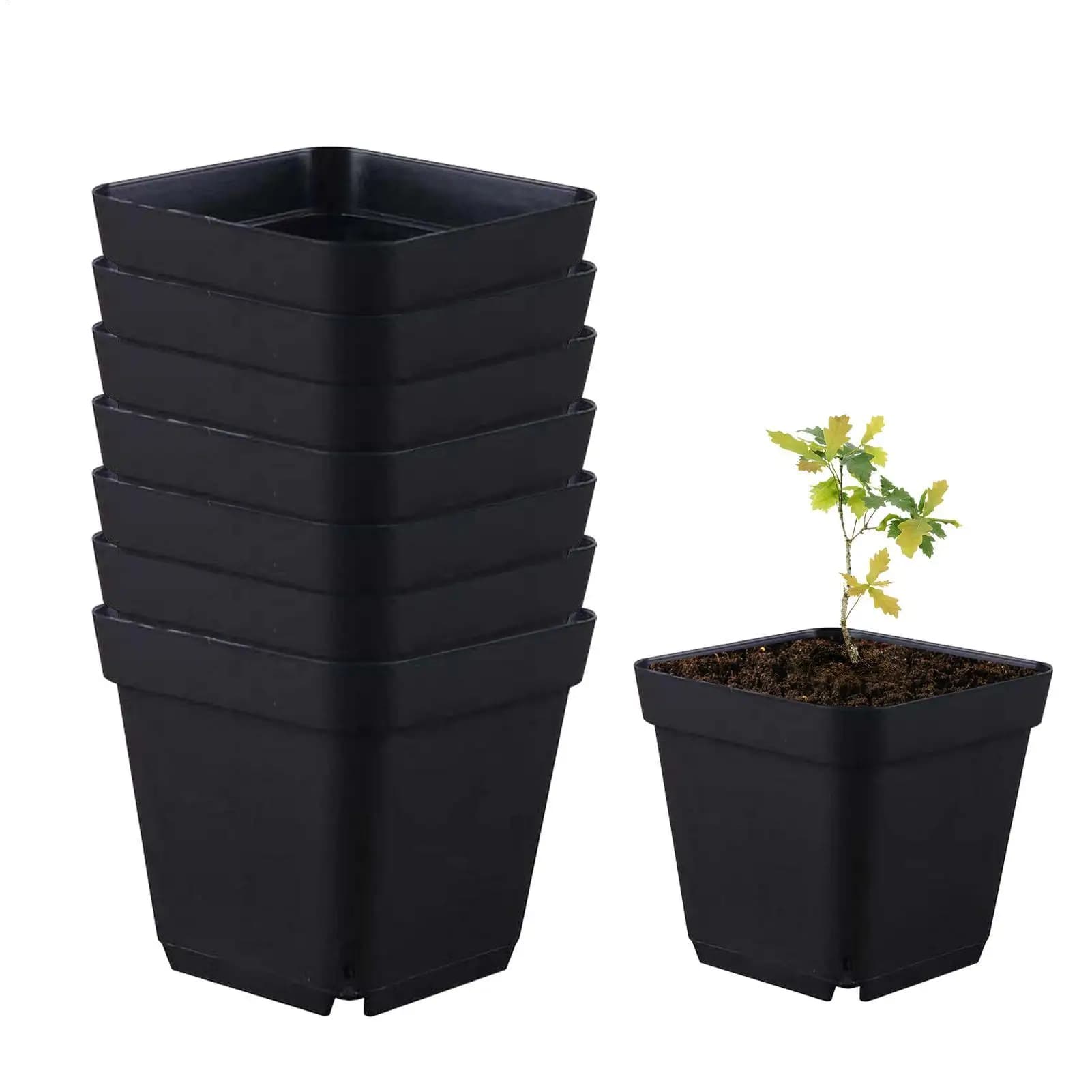 Vasi per piantine da 50 pezzi, riutilizzabili, neri, quadrati, in plastica, profondi, per vivaio, per alberi, per piante e fiori.
