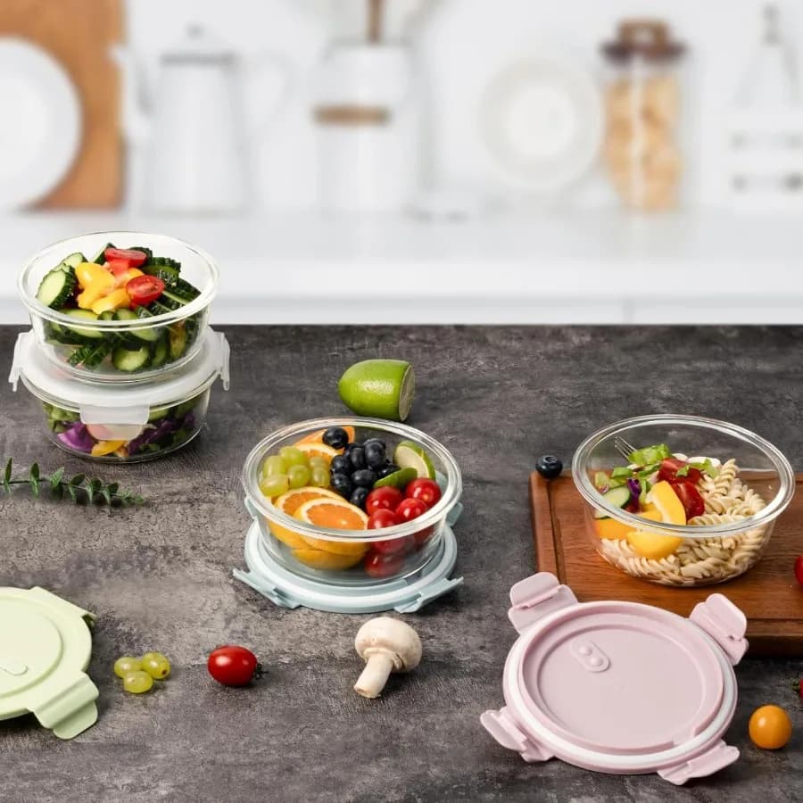 Set di Contenitori in Vetro Ermetici da 20oz con Coperchi, Resistenti al Calore, Senza BPA, 2.5 Tazze per Preparazione Pasti, Zuppe, Avanzi, Adatti al Microonde