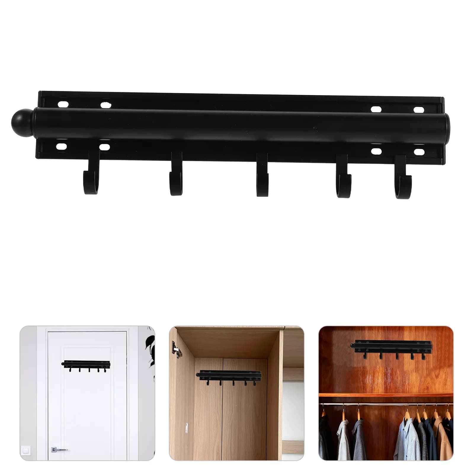 Asta Appendiabiti Estraibile per Armadio con 5 Ganci Staccabili, Regolabile, Nera, Salvaspazio, Scorrevole, Retrattile, per Camera da Letto e Guardaroba