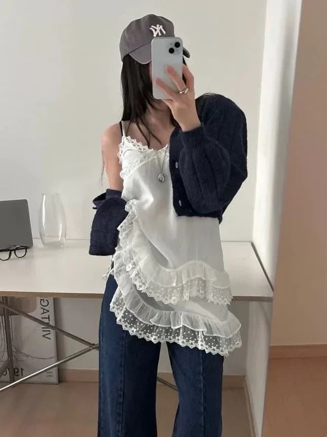 Chic Sweet Fairy Halter Dress Women's Spring 2026 V-neck Slimming Inner Wear Skirt Korean Style Loose Waist Soft Chiffon