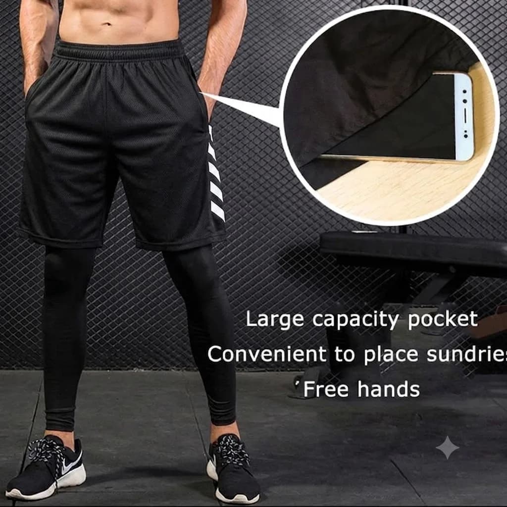 Pantaloni da Corsa 2 in 1 per Uomo, Leggings da Allenamento, Pantaloni da Fitness Elasticizzati, Pantaloni da Jogging e Basket