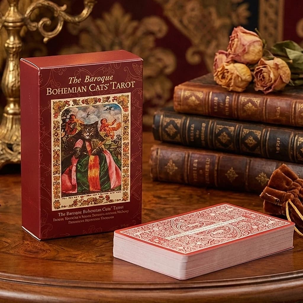 The Baroque Bohemian Cats’ Tarot Deck, 79-Card Feline Fantasy Vintage Baroque Style Cat Tarot 12*7cm Double-embossed