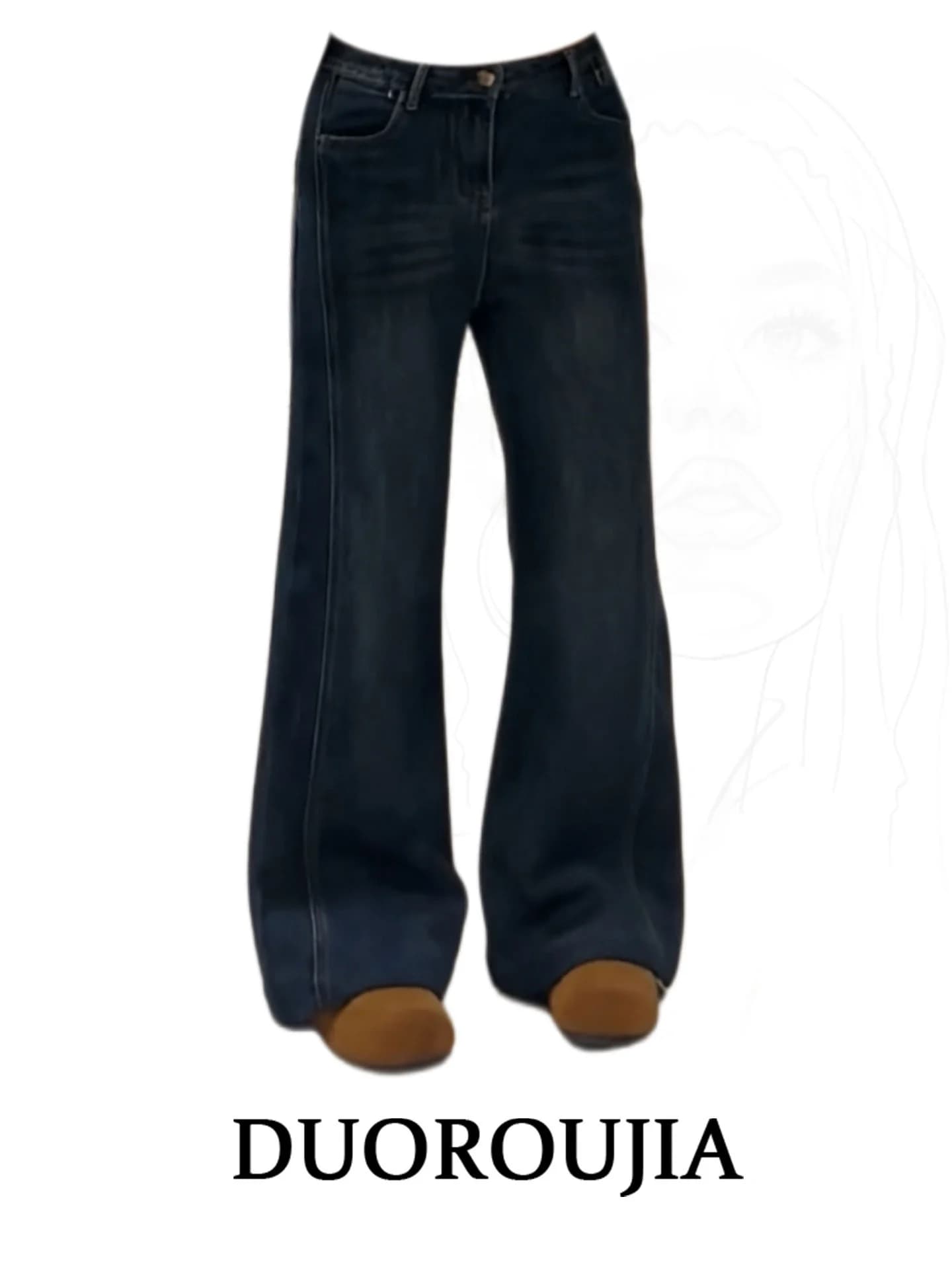 plus Size Korean Style Fashionable Loose Straight Leg Jeans Women Autumn Winter Slimming High Waist Wide Leg Pants