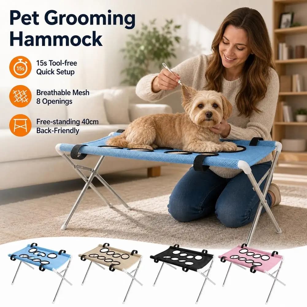 Pet Nail Trimming Hammock Table Portable Cat Small Dog Grooming Stand Breathable Mesh Bathing Brushing Helper for Medium Pets