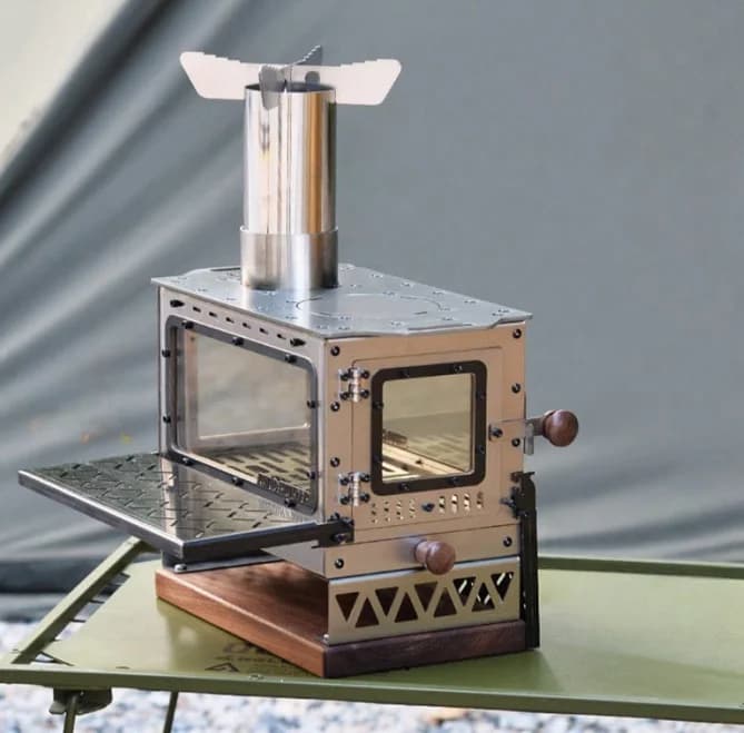 Mini Stufa a Legna Portatile in Acciaio Inox per Campeggio, Caminetto da Tavolo per Riscaldamento Tenda, Uso da Tavolo per Picnic, a Carbone