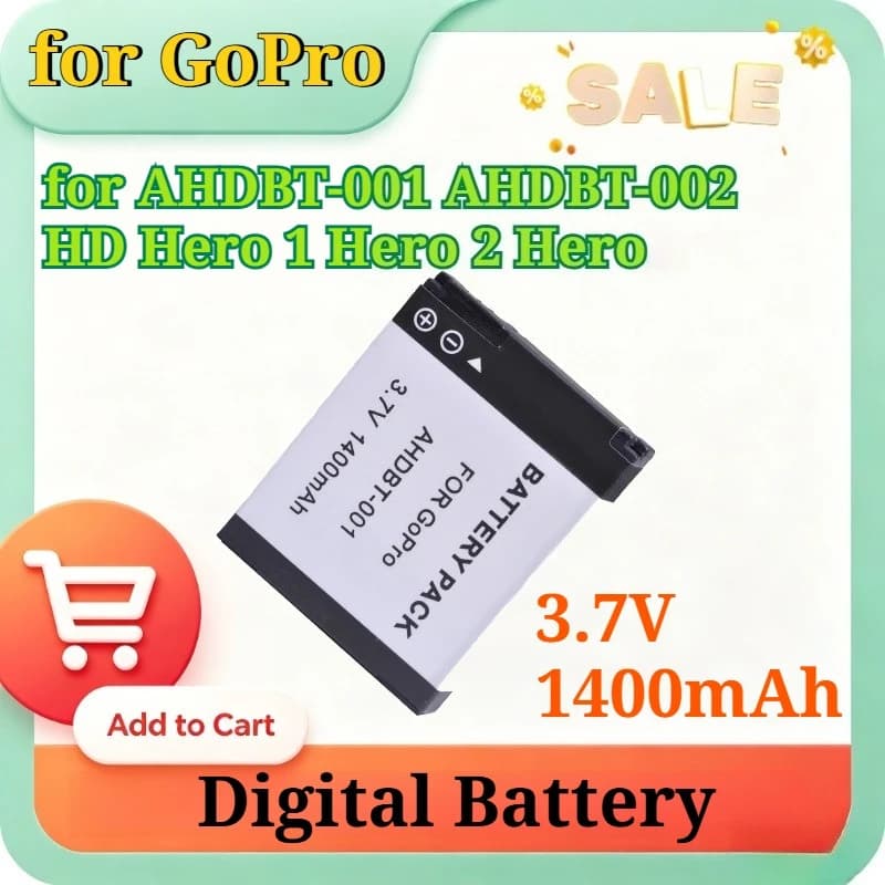 3.7V 1400mAh Li-ion Rechargeable Battery for GoPro AHDBT-001 AHDBT-002 HD Hero Hero1 Hero 2 Surf Outdoor Action Camera Battery