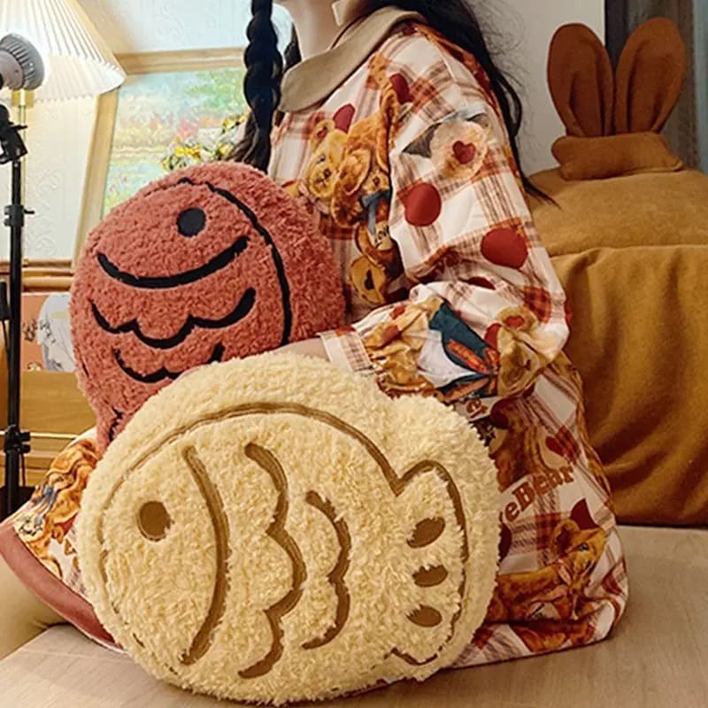 Kawaii Snapper Fish Plush Pillow Cartoon Taiyaki Animal Plushie Stuffed Back Support Cushion Home Decor Office Sleeping Pillows