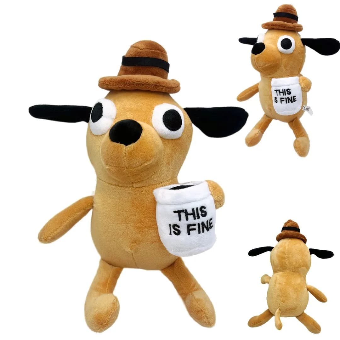 Peluche Cane del Meme 'This Is Fine' da 25CM, Morbido Giocattolo Imbottito, Regalo per Bambini e Ragazzi per Compleanno