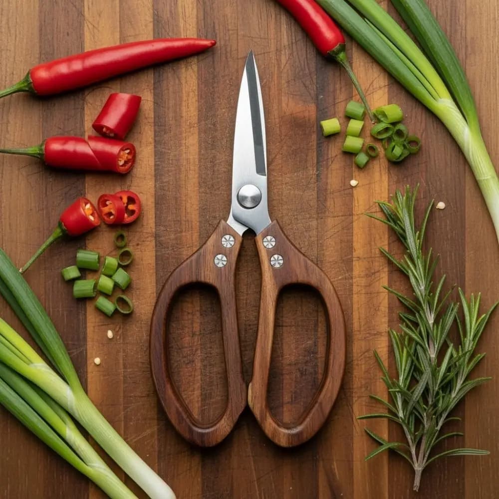 Forbici da Cucina Professionali con Manico in Legno, Forbici Affilate in Acciaio Inossidabile, Manico Ergonomico Antiscivolo, Forbici per Ramen e Noodle
