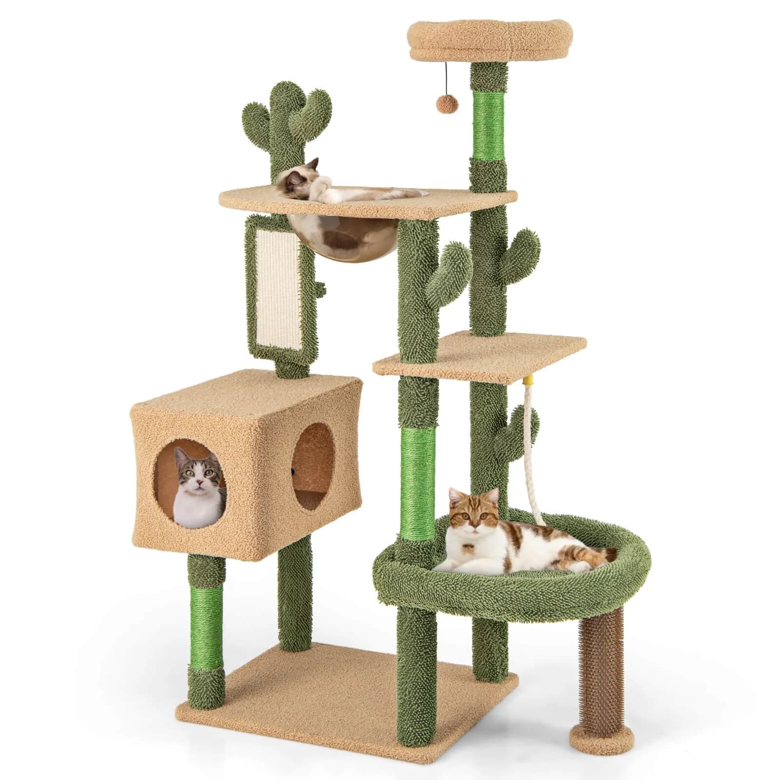Albero per gatti da interno Cactus da 59 pollici con posti di raschiatura in sisal e cuccia a forma di tavola