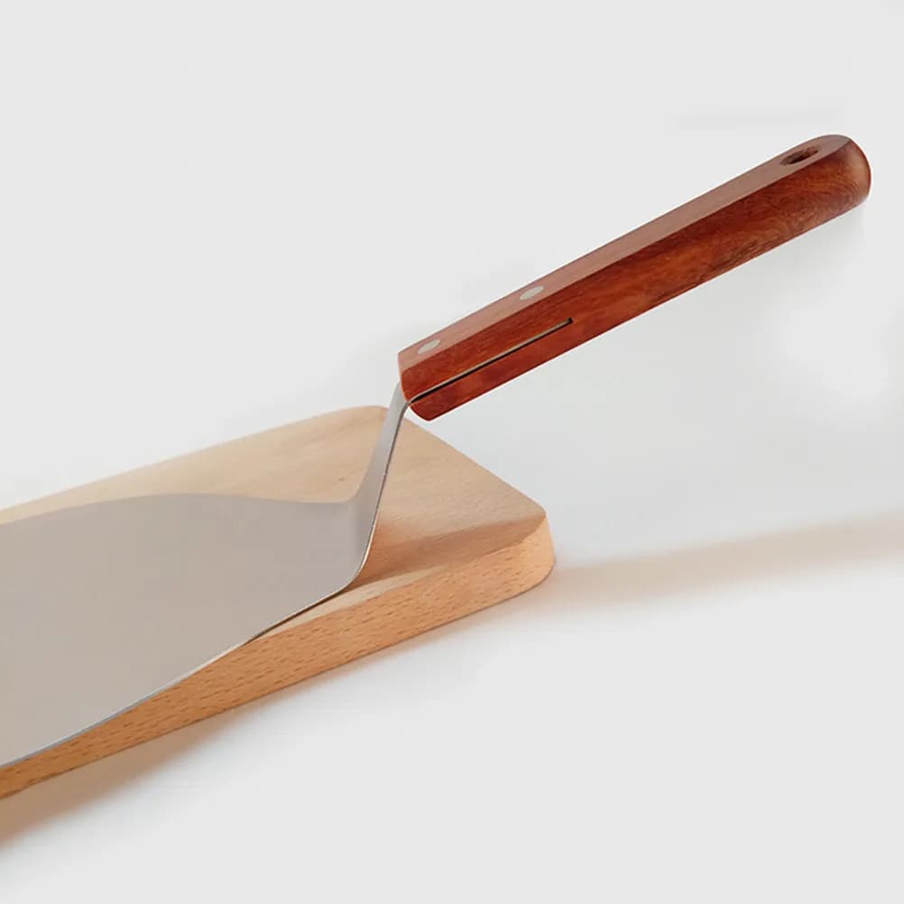 Pala per Pizza Rotonda in Acciaio Inossidabile 33,8x16,5cm con Manico in Legno Naturale per Trasferimento e Servizio Senza Sforzo di Pizza, Torte e Crostate