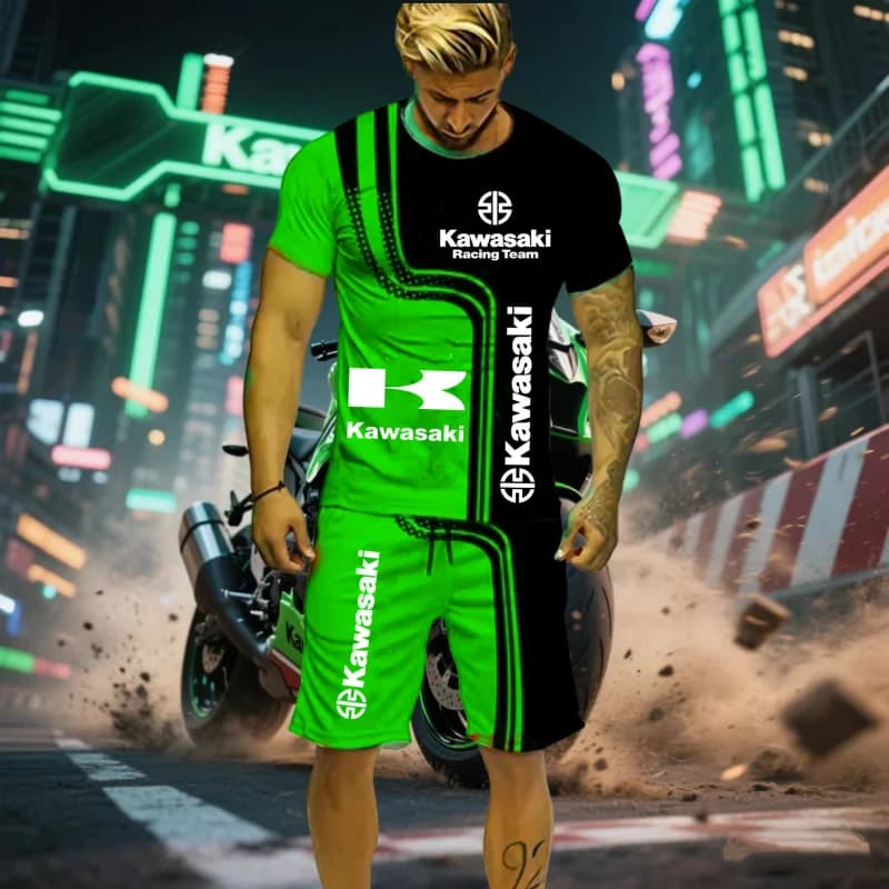 Kawasaki Summer Hot Selling Quick Drying Breathable Shorts Short Sleeve Set Summer Slim Cycling Outdoor Comfortable Short Set