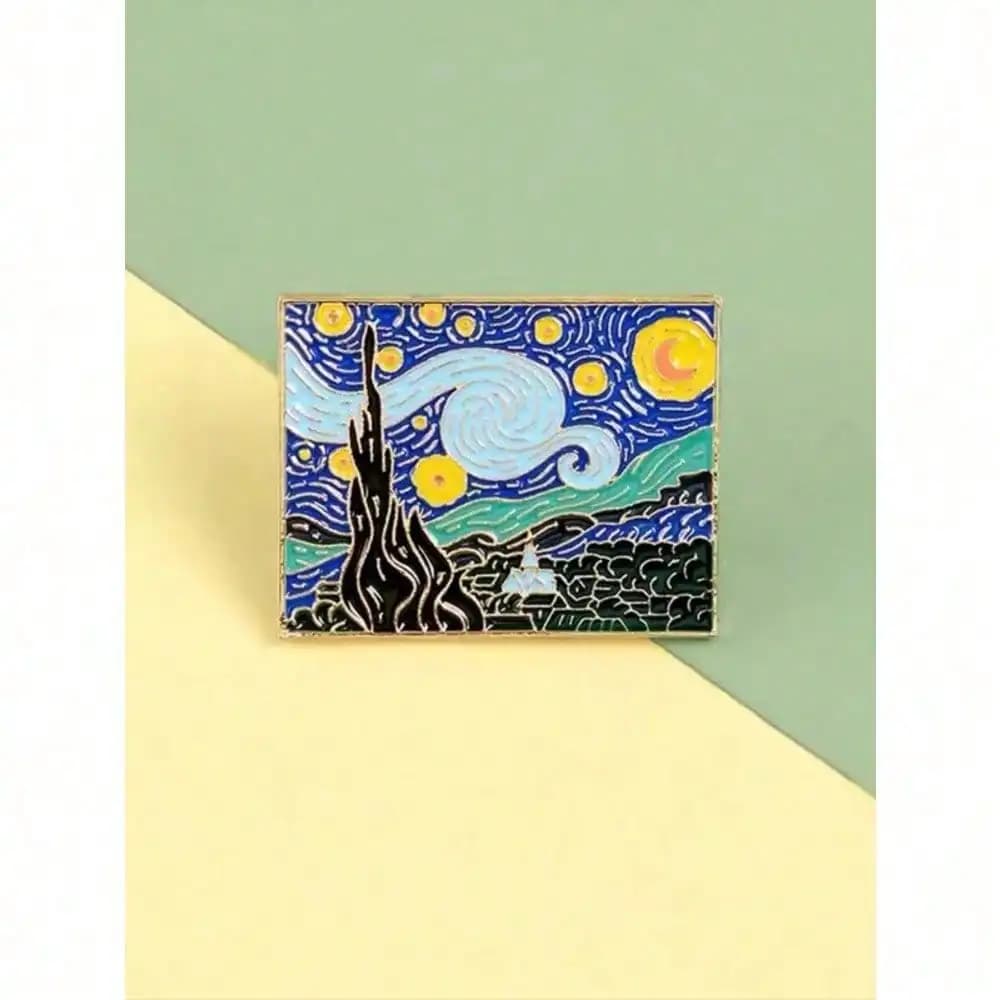 1 pezzo, un'immagine astratta di Van Gogh su un'immagine di cielo stellato, raffigurata su un distintivo smaltato - un'immagine artistica su metallo, un accessorio leggero per zaino, un oggetto per gli amanti dell'arte, con un design vibrante.