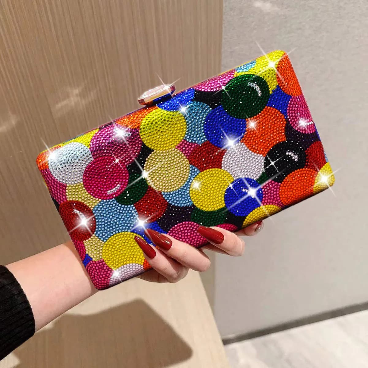 Designer Multicolored Diamond Evening Clutch Bags Women’s Rainbow Crystal Rhinestone Wedding Banquet Handbag Femal Party Purse